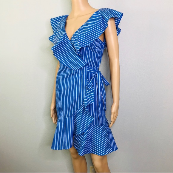 Valencia blue striped ruffle wrap dress - Picture 5 of 7